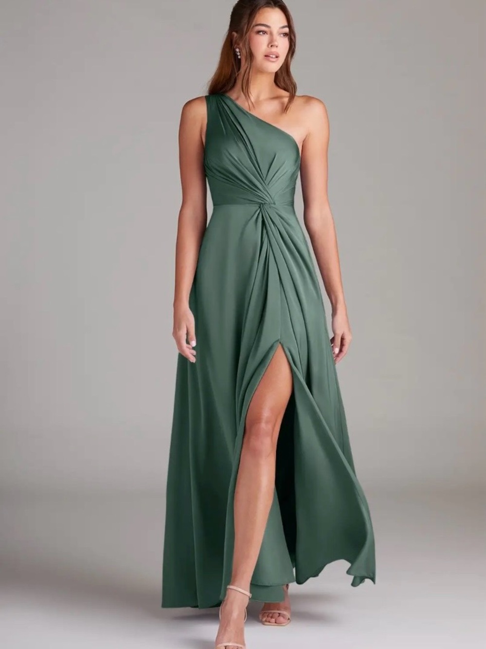 Azazie One-Shoulder Green Evening Gown